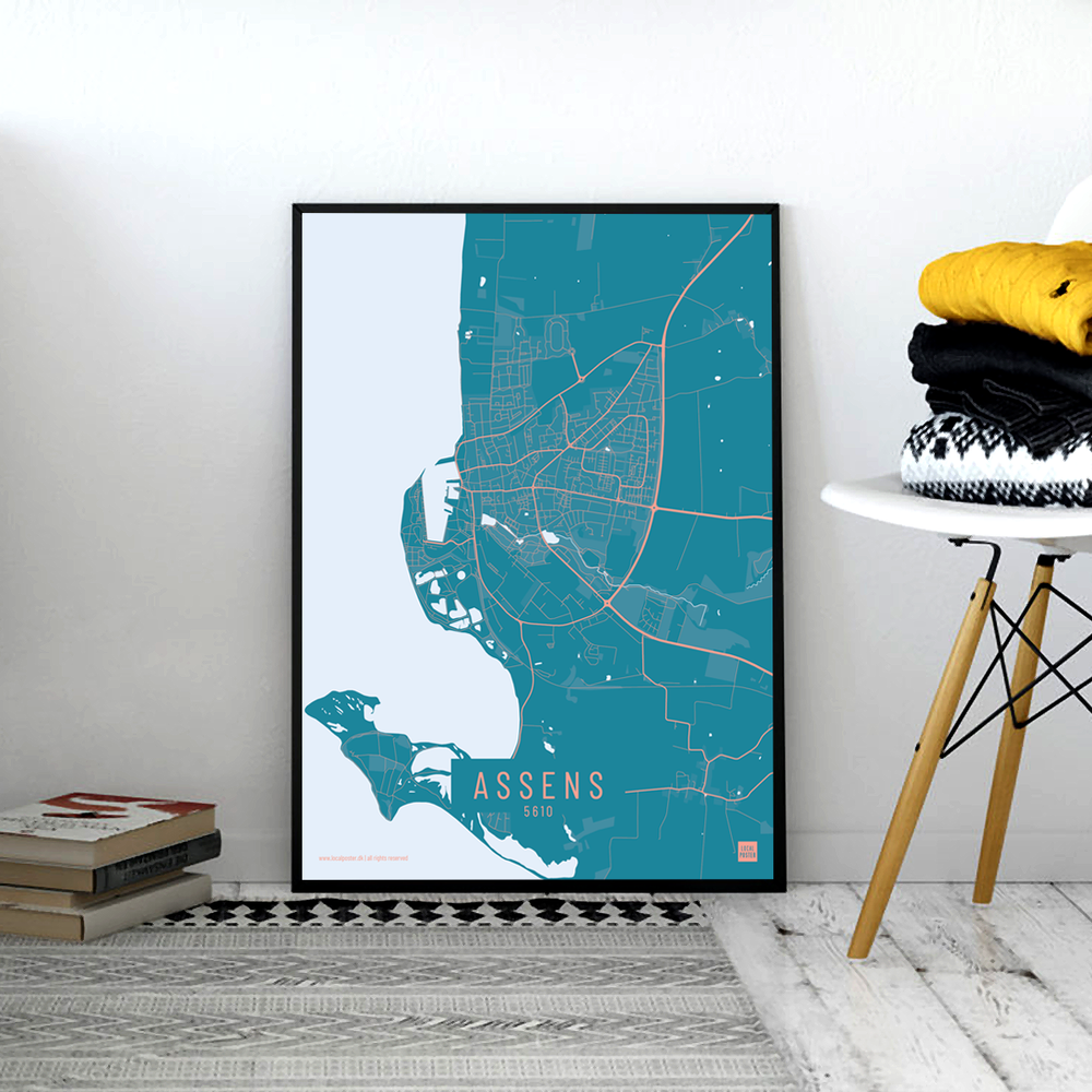 
                
                    Indlæs billede ind i galleri-fremviseren, Assens by plakat local poster blå
                
            