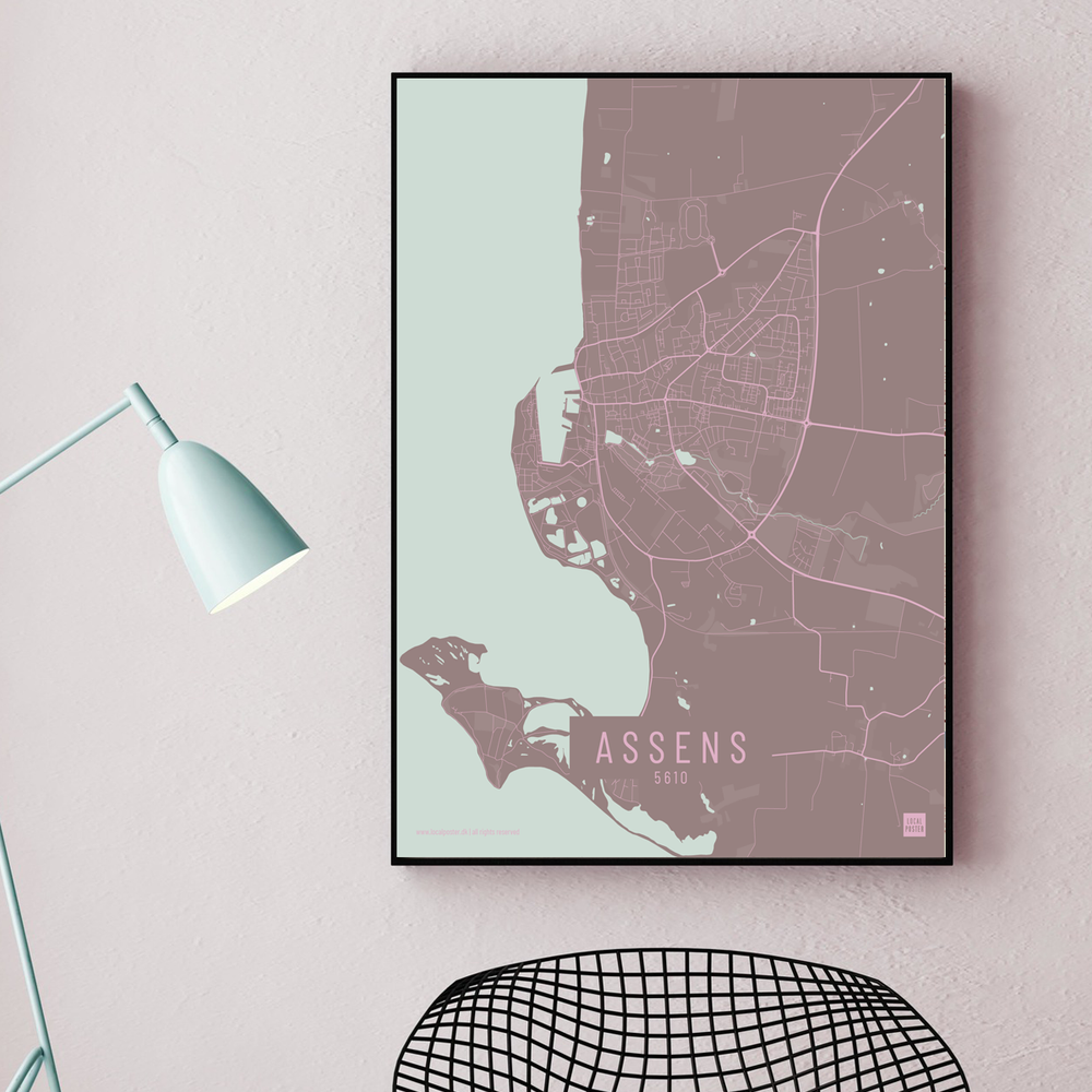 
                
                    Indlæs billede ind i galleri-fremviseren, Assens by plakat local poster Pastel
                
            
