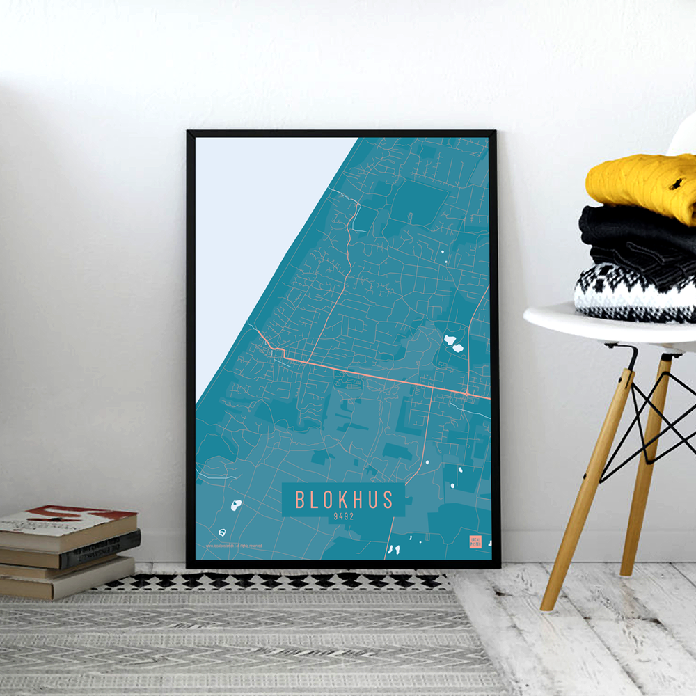 Blokhus by plakat local poster hvid