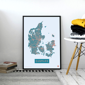 Danmark by plakat local poster blå