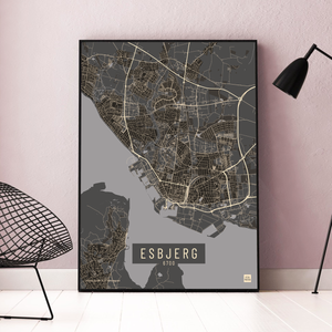 Esbjerg by plakat local poster mørk