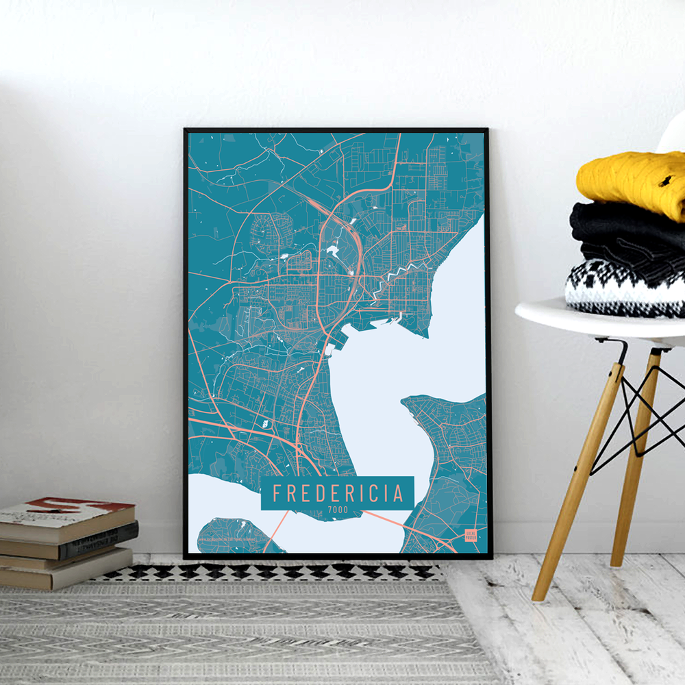 Fredericia by plakat local poster hvid